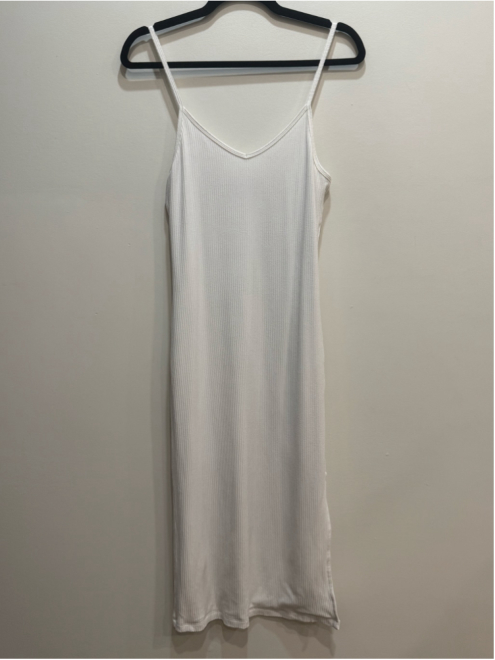 Stillwater Ribbed Knit V-Neck Cami Midi Dress Size Large Slit Minimalist
